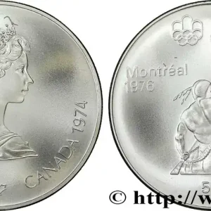 Dernier Modèle CANADA 5 Dollars JO Montréal 1976 indien sur canoë / Elisabeth II 1974 fwo_818396 Monde