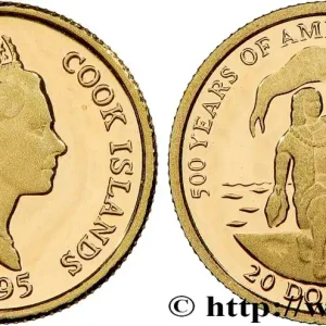 Meilleure Qualité ÎLES COOK 20 Dollar Proof 500 ans de l’Amérique 1995 fwo_818483 Monde