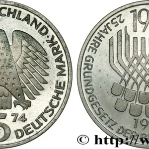Dernier Modèle ALLEMAGNE 5 Mark Proof 25e anniversaire de la République Fédérale 1974 Stuttgart fwo_823389 Monde