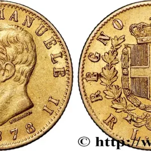 Expédition Rapide OR, PALLADIUM ET PLATINE INVESTISSEMENT 20 Lire Victor Emmanuel II 1878 Rome fwo_825799 Monde