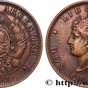 Exclusif ARGENTINE 2 Centavos emblème / “Liberté” 1891 fwo_822100 Monde