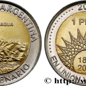 Dernier Modèle ARGENTINE 1 Peso bicentenaire de la Révolution de Mai : Aconcagua / symbole du Bicentenaire 2010 fwo_749606 Monde