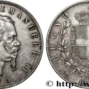 ITALIE 5 Lire Victor Emmanuel II 1875 Milan fwo_825509 Monde Édition Limitée