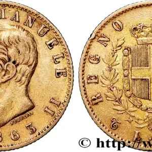 OR, PALLADIUM ET PLATINE INVESTISSEMENT 20 Lire Victor Emmanuel II 1863 Turin fwo_825797 Monde Dernier Modèle