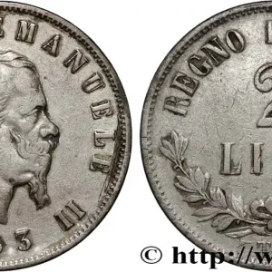 ITALIE 2 Lire Victor Emmanuel II 1863 Turin fwo_825374 Monde Prix Cassé