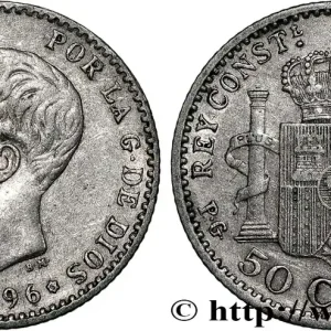 ESPAGNE 50 Centimos Alphonse XIII 3e type / emblème couronné 1896 Madrid fwo_825503 Monde Prix Bas