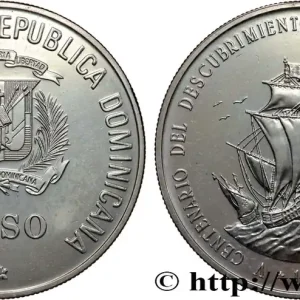 RÉPUBLIQUE DOMINICAINE 1 Peso 500e anniversaire de la découverte et de l’évangélisation 1988 fwo_820971 Monde Solde