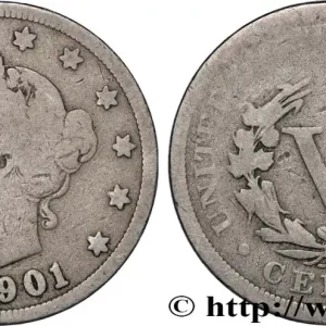 ÉTATS-UNIS D'AMÉRIQUE 5 Cents Liberty 1901 Philadelphie fwo_822124 Monde Top Qualité