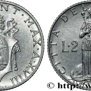 Pas Cher VATICAN ET ÉTATS PONTIFICAUX 2 Lire armes du Vatican, pontificat de Pie XII an XVIII / la “Force” 1956 fwo_824431 Monde