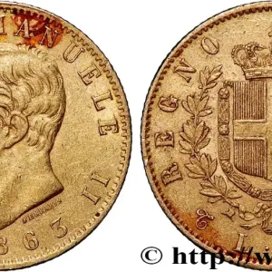 OR, PALLADIUM ET PLATINE INVESTISSEMENT 20 Lire Victor Emmanuel II 1863 Turin fwo_825798 Monde Vente Directe