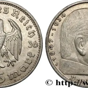 ALLEMAGNE 5 Reichsmark Maréchal Paul von Hindenburg 1936 Hambourg fwo_830928 Monde Meilleur Choix