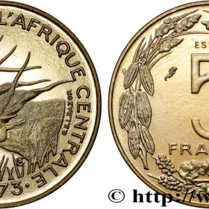 ÉTATS DE L'AFRIQUE CENTRALE Essai de 5 Francs antilopes 1973 Paris fwo_831053 Monde Remise