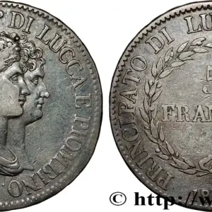 ITALIE - PRINCIPAUTÉ DE LUCQUES ET PIOMBINO - FÉLIX BACCIOCHI et ÉLISA BONAPARTE 5 Franchi 1808 Florence fwo_819797 Monde Super Prix