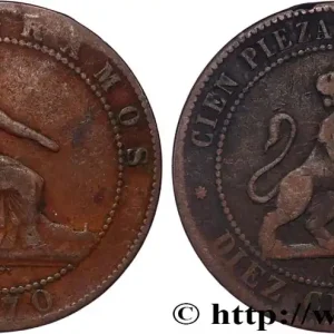 Prix Réduit ESPAGNE 10 Centimos monnayage provisoire “ESPAÑA” assise / lion au bouclier 1870 Oeschger Mesdach & CO fwo_822321 Monde