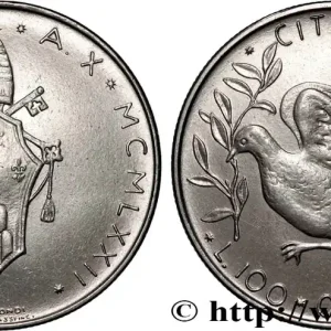 Pas Cher VATICAN ET ÉTATS PONTIFICAUX 100 Lire armes / colombe de la paix an X du pontificat de Paul VI 1972 Rome fwo_824739 Monde