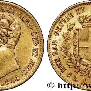 OR, PALLADIUM ET PLATINE INVESTISSEMENT 20 Lire Victor-Emmanuel II roi de Sardaigne 1854 Gênes fwo_832691 Monde Édition Limitée