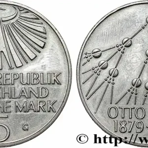 ALLEMAGNE 5 Mark aigle héraldique / hommage au chimiste Otto Hahn, fragmentation nucléaire 1979 Karlsruhe - G fwo_784325 Monde Original