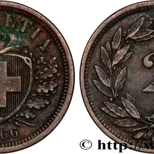 SUISSE 2 Centimes (Rappen) croix suisse 1866 Berne fwo_815893 Monde Artisanat