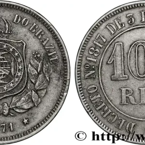 BRÉSIL 100 Reis Empereur Pierre II 1871 Rio de Janeiro fwo_833844 Monde Dernier Modèle