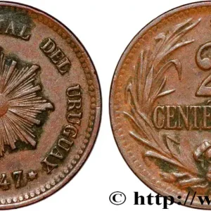 URUGUAY 2 Centesimos soleil 1947 Santiago du Chili fwo_834122 Monde Petit Prix