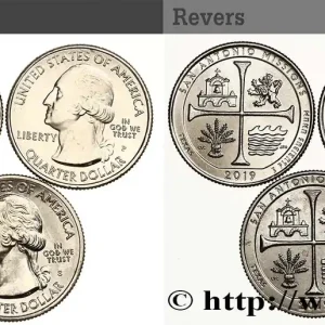 ÉTATS-UNIS D'AMÉRIQUE Lot de trois monnaies 1/4 Dollar Missions de San Antonio - Texas 2019 Philadelphie-Denver-San Francisco fwo_572590 Monde Paiement Sécurisé