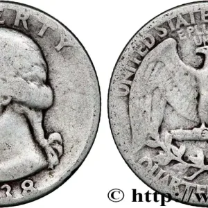 ÉTATS-UNIS D'AMÉRIQUE 1/4 Dollar Georges Washington 1938 Philadelphie fwo_789678 Monde Produit De Marque