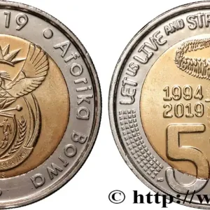 Expédié Aujourd’hui AFRIQUE DU SUD 5 Rand 25 ans de démocratie constitutionnelle 2019 fwo_719061 Monde