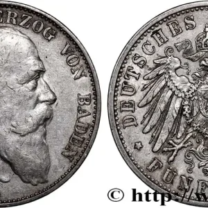 Fait Main ALLEMAGNE - GRAND-DUCHÉ DE BADE - FRÉDÉRIC Ier 5 Mark 1907 Karlsruhe fwo_823035 Monde