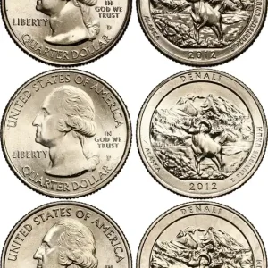 ÉTATS-UNIS D'AMÉRIQUE Lot de trois 1/4 Dollar Parc National Denali - Alaska 2012 Philadelphie-Denver-San Francisco fwo_453591 Monde Offre Spéciale