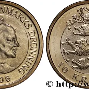 DANEMARK 10 Kroner reine Margrethe II / 3 lions couronnés 2006 Copenhague fwo_837539 Monde Livraison Gratuite