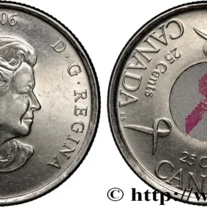 Quantité Limitée CANADA 25 Cents Cancer du sein : Elisabeth II / ruban rose 2006 fwo_840281 Monde