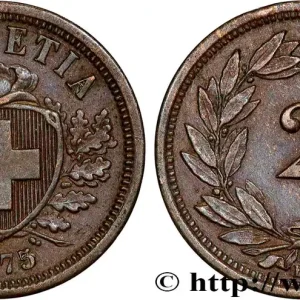 Haute Qualité SUISSE 2 Centimes (Rappen) croix suisse 1875 Berne - B fwo_815917 Monde