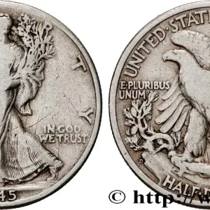 Fait Main ÉTATS-UNIS D'AMÉRIQUE 1/2 Dollar Walking Liberty 1945 Denver fwo_819605 Monde
