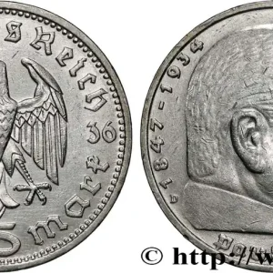 ALLEMAGNE 5 Reichsmark Maréchal Paul von Hindenburg 1936 Munich fwo_834063 Monde Super Prix