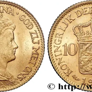 Vente Directe OR, PALLADIUM ET PLATINE INVESTISSEMENT 10 Gulden, 3e type Wilhelmina 1917 Utrecht fwo_834491 Monde