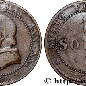 VATICAN ET ÉTATS PONTIFICAUX 1 Soldo (5 centesimi) Pie IX an XXI type gros buste 1866 Rome fwo_834959 Monde Prix Cassé