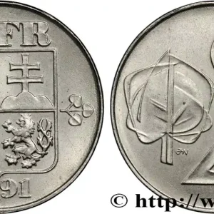 Petit Prix TCHÉCOSLOVAQUIE 2 Koruny emblème de la république 1991 fwo_847011 Monde