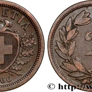 SUISSE 2 Centimes (Rappen) croix suisse 1866 Berne fwo_815889 Monde Prix Choc