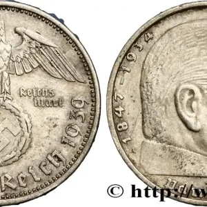 Exclusif ALLEMAGNE 2 Reichsmark aigle surmontant une swastika / Maréchal Paul von Hindenburg 1939 Berlin fwo_415251 Monde