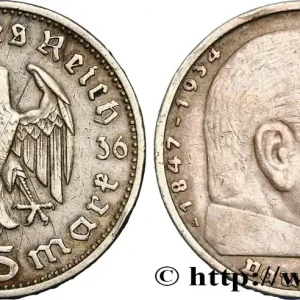 ALLEMAGNE 5 Reichsmark Aigle / Maréchal Paul von Hindenburg 1936 Berlin fwo_415252 Monde Petit Prix