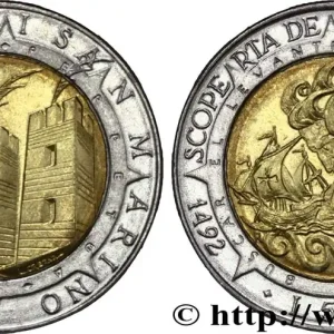 Prix Choc SAINT-MARIN 500 Lire 500e anniversaire de la découverte de l’Amérique : 3 tours / le vent poussant un voilier 1992 Rome - R fwo_837533 Monde