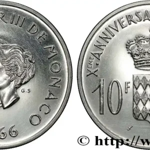 MONACO 10 Francs argent, dixième anniversaire du mariage 1966 Paris fwo_840829 Monde Dernier Modèle