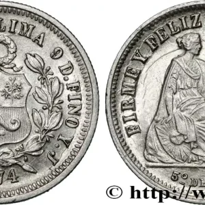 PÉROU 1/5 Sol “Liberté” assise 1874 Lima fwo_841468 Monde Remise