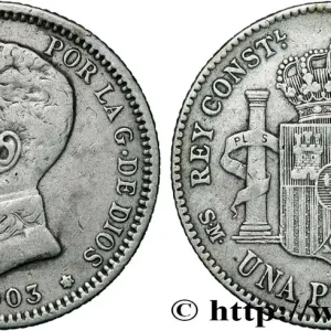 ESPAGNE 1 Peseta Alphonse XIII 4e type de buste 1903 Madrid fwo_841744 Monde Dernière Chance