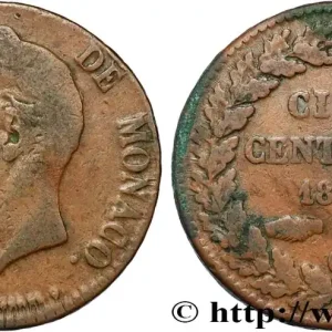 MONACO 5 Centimes Honoré V petite tête en cuivre rouge 1837 Monaco fwo_849102 Monde Bon Marché