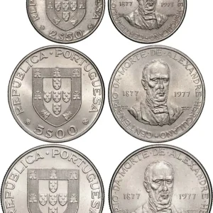 Original PORTUGAL Lot 2,50, 5 et 25 Escudos centenaire de de la mort de l’écrivain Alexandre Herculano 1977 fwo_849841 Monde