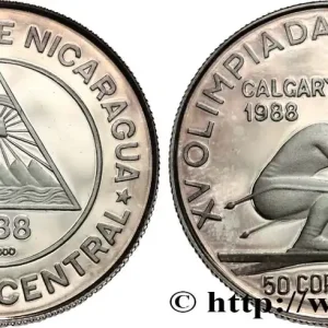 NICARAGUA 50 Cordobas Proof Jeux olympiques d’hiver de Calgary 1988 1988 Mexico fwo_843773 Monde Promotion