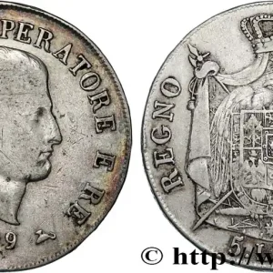 ITALIE - ROYAUME D'ITALIE - NAPOLÉON Ier 5 lire, 1er type, tranche en relief 1809 Bologne fwo_831971 Monde Nouvelle Collection