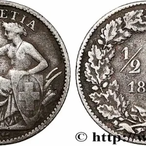 SUISSE 1/2 Franc Helvetia 1851 Paris fwo_784644 Monde Top Qualité
