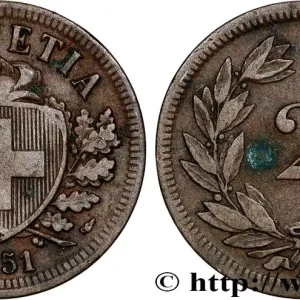 SUISSE 2 Centimes (Rappen) croix suisse 1851 Paris fwo_815812 Monde Petit Prix